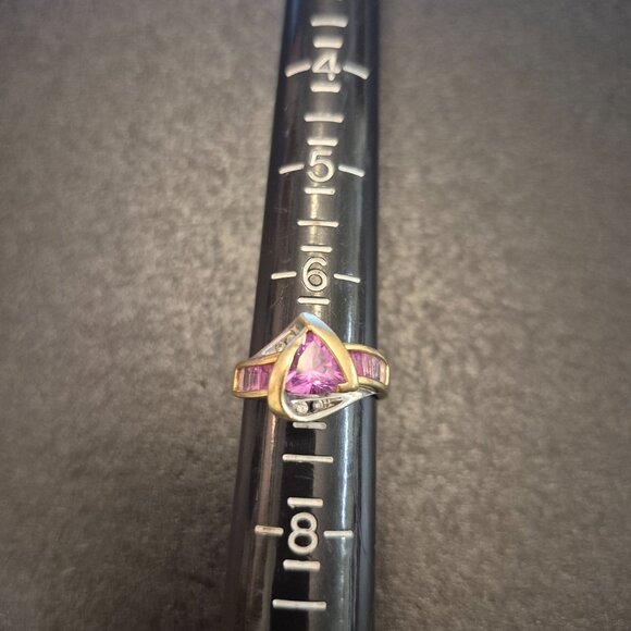 Vintage 10k Gold Ring With Diamonds and Pink Sapphires SIZE 7 - Picture 3 of 6